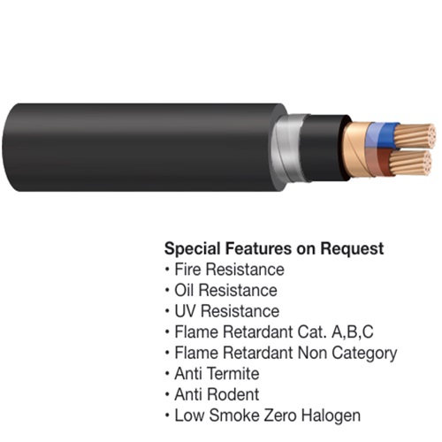 Copper Conductor, XLPE Insulated, Copper Tape Screen, Double Galvanized Steel Tape, PVC Sheathed – 2 Core